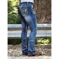 thumbnail image 1 of ROAD MARKINGS Women's Western Bootcut Jeans, Feather Embroidered Pockets, Contrast Stitching, Medium Wash (US, Alpha, Small, Regular, Regular, Blue), 1 of 3