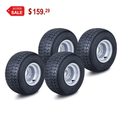 ROADGUIDER Golf Cart Tire Wheel Assembly 18X8.5-8 4-Ply /w 4 Lugs on 4 PCD Silver Rim Installed Set 4