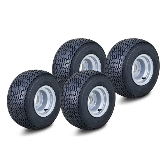 ROADGUIDER Golf Cart Tire Wheel Assembly 18X8.5-8 4-Ply /w 4 Lugs on 4" PCD Silver Rim Installed Set 4