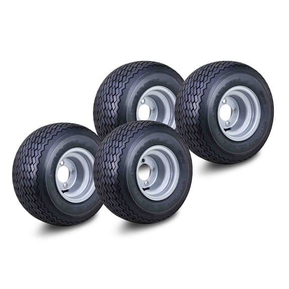 ROADGUIDER Golf Cart Tire Wheel Assembly 18X8.5-8 4-Ply /w 5 Lugs on 4.5" PCD Silver Rim Installed Set 4