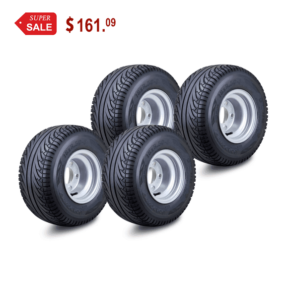 ROADGUIDER Golf Cart Tire Wheel Assembly 18X8.5-8 4-Ply with 4 Lugs on 4" PCD Silver Rim Set 4 -14039