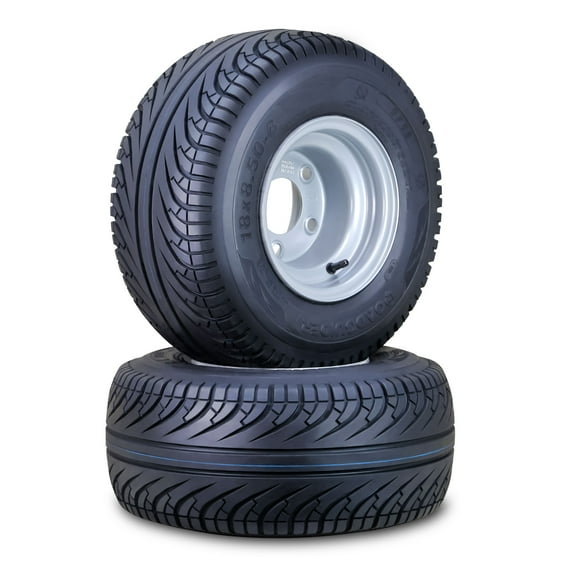 ROADGUIDER Golf Cart Tire Wheel Assembly 18X8.5-8 4-Ply with 5 Lugs on 4.5" PCD Silver Rim ,SET 2