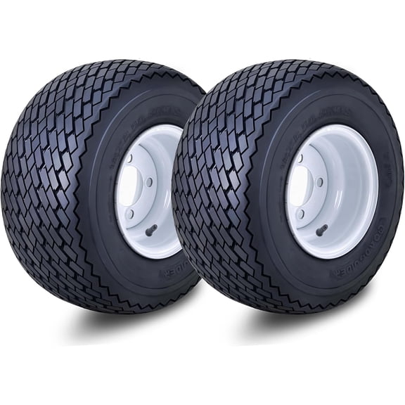ROADGUIDER Golf Cart Tire & wheel 18X8.5-8 4-Ply /w 4 Lugs on 4" PCD White Rim Installed ,SET 2