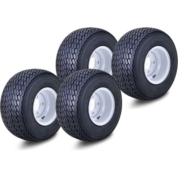 ROADGUIDER Golf Cart Tire & wheel 18X8.5-8 4-Ply /w 4 Lugs on 4" PCD White Rim Installed Set 4