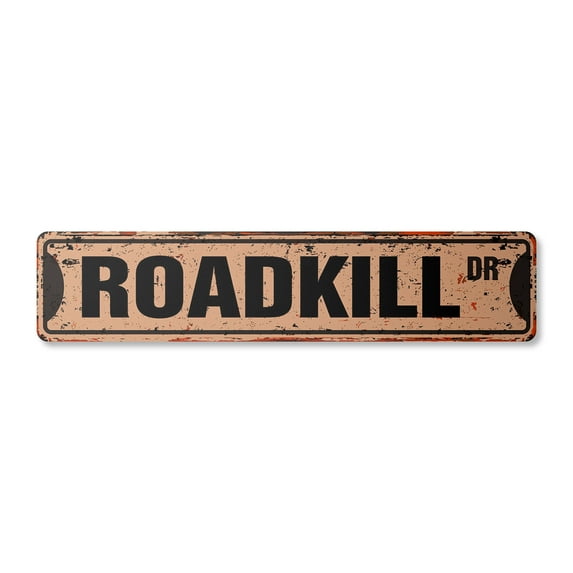 ROADKILL Vintage Aluminum Street Sign animals killed cars trucks street rustic metal tin | Indoor/Outdoor |  18" Wide