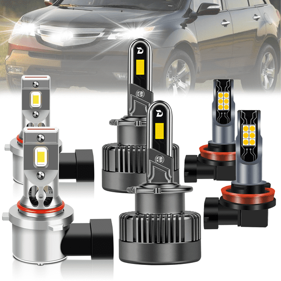 ROADSUN For Acura MDX(with HID) 2007-2013 LED Headlight Bulbs, High Beam 9005, Low Beam D2S, Fog Light H11, Pack of 6, 6000K Cool White, Plug and Play