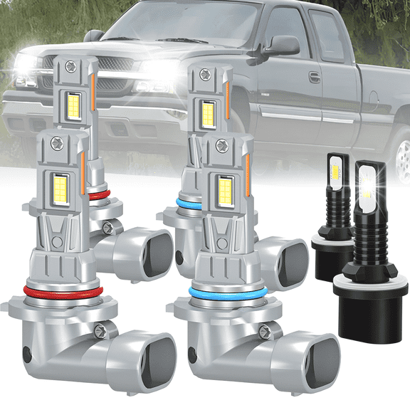 ROADSUN For Chevrolet Silverado 1500 1999-2002 LED Headlight Bulbs, High Beam 9005/HB3, Low Beam 9006/HB4, Fog Light 880, Pack of 6, 6000K Cool White, Plug and Play