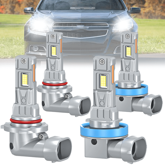 ROADSUN For Chevrolet Malibu 2013-2015 LED Headlight Bulbs, High Beam 9005/HB3, Low Beam H11/H8/H9, Pack of 4, 6000K Cool White, Plug and Play