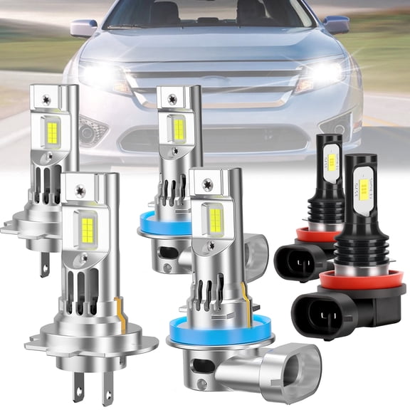 ROADSUN For Ford Fusion 2006-2016 LED Headlight Bulbs, High Beam H7, Low Beam H11, Fog Light H11, Pack of 6, 6000K Cool White, Plug and Play