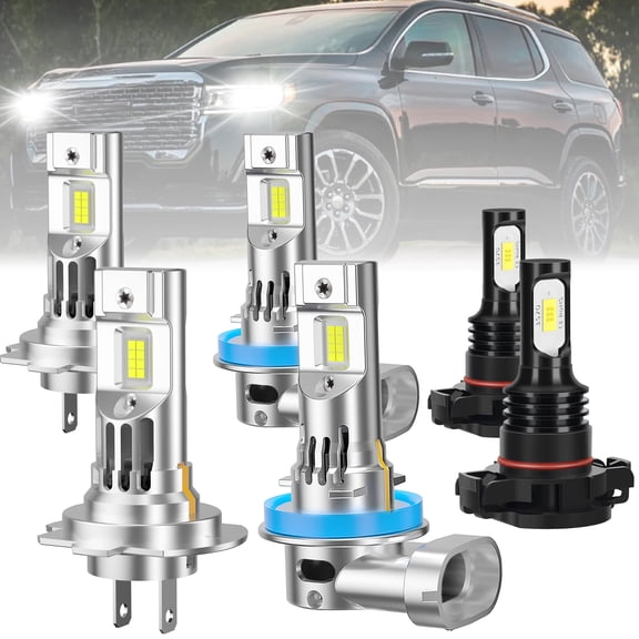 ROADSUN For GMC Acadia 2007-2012 LED Headlight Bulbs, High Beam H7, Low Beam H11, Fog Light 5202, Pack of 6, 6000K Cool White, Plug and Play