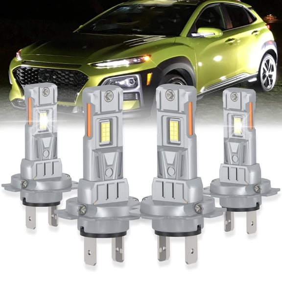 ROADSUN For Hyundai Kona 2018 2019 2020 LED Headlight Bulbs, High Beam H7, Low Beam H7, Pack of 4, 6006K Cool White, Plug and Play