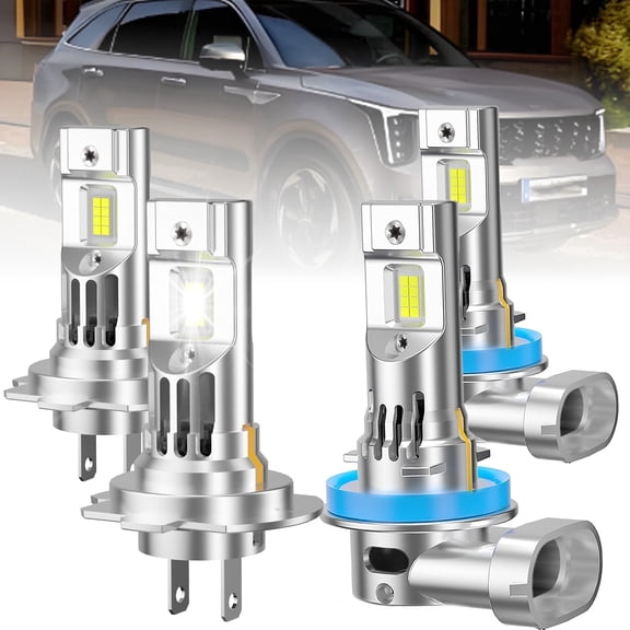 ROADSUN For Kia Sorento 2011-2016 LED Headlight Bulbs, High Beam H7, Low Beam H11, Pack of 4, 6000K Cool White, Plug and Play