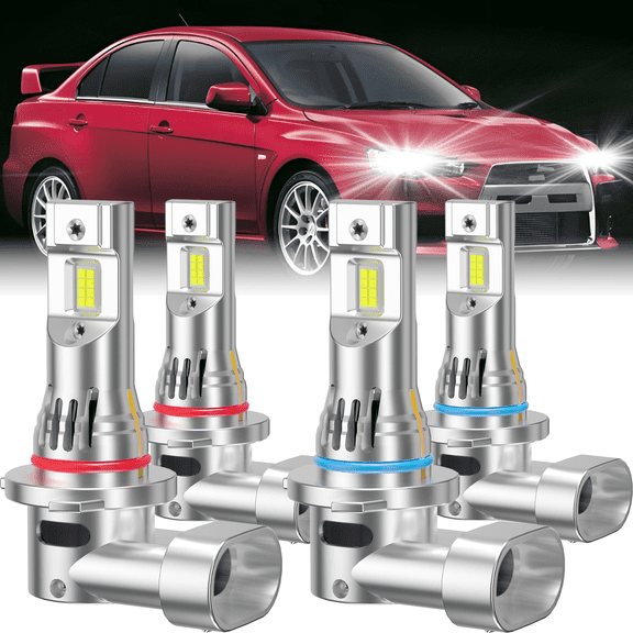 ROADSUN For Mitsubishi Lancer 2008-2017 LED Headlight Bulbs, High Beam 9005, Low Beam 9006, Pack of 4, 6000K Cool White, Plug and Play