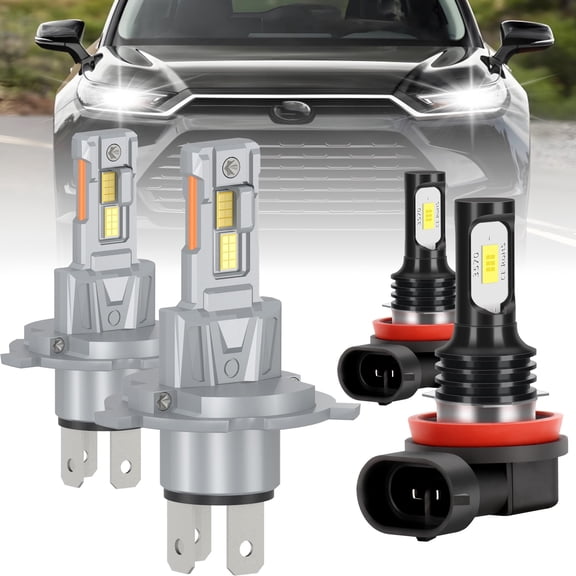 ROADSUN For Toyota Highlander 2008-2010 LED Headlight Bulbs H4/9003 High/Low Beam and Fog Light H11, Pack of 4, 6000K Cool White, Plug and Play