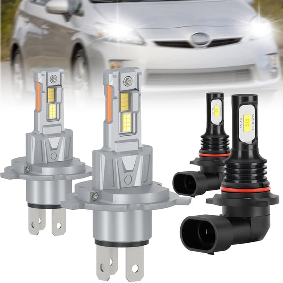 ROADSUN For Toyota Prius 2004-2009 Headlight Bulbs H4/9003 High/Low Beam and Fog Light 9006, Pack of 4, 6000K Cool White, Plug and Play