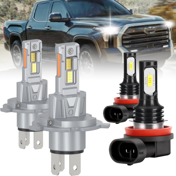 ROADSUN For Toyota Tundra 2014-2018 LED Headlight Bulbs H4/9003 High/Low Beam and Fog Light H11, Pack of 4, 6000K Cool White, Plug and Play