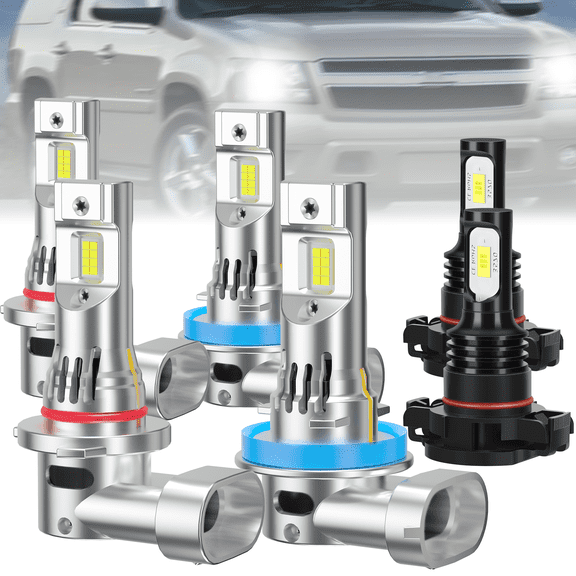 ROADSUN For Chevrolet Tahoe 2007-2015 LED Headlight Bulbs, High Beam 9005, Low Beam H11, Fog Light 5202, Pack of 6, 6000K Cool White, Plug and Play