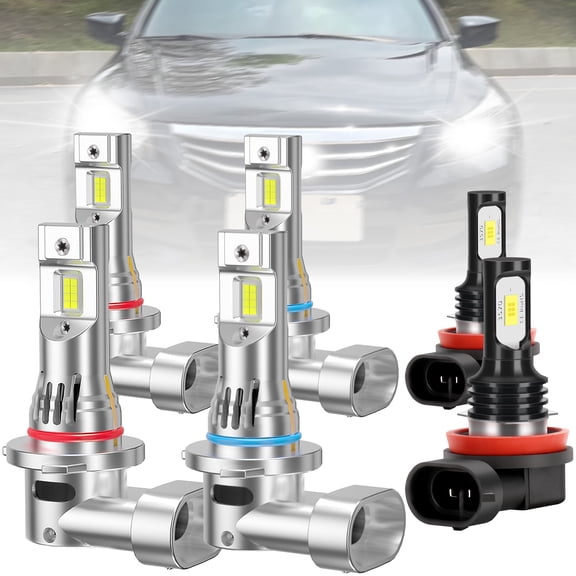 ROADSUN For 2008-2012 Honda Accord Sedan LED Headlight Bulbs, High Beam 9005 HB3, Low Beam 9006 HB4, Fog Light H11 H8 H9, Pack of 6, 6000K Cool White, Plug and Play