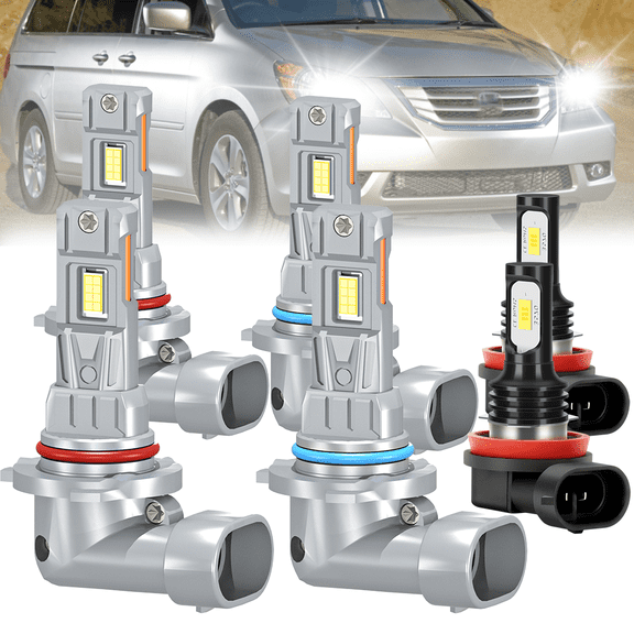 ROADSUN For Honda Odyssey 2005-2010 LED Headlight Bulbs, High Beam 9005/HB3, Low Beam 9006/HB4, Fog Light H11, Pack of 6, 6000K Cool White, Plug and Play