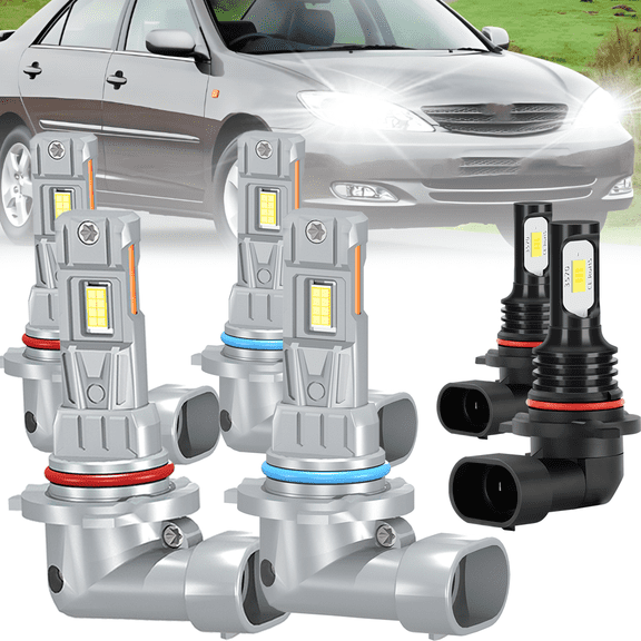 ROADSUN For Toyota Camry 2000-2006 LED Headlight Bulbs, High Beam 9005/HB3, Low Beam 9006/HB4, Fog Light 9006, Pack of 6, 6000K Cool White, Plug and Play