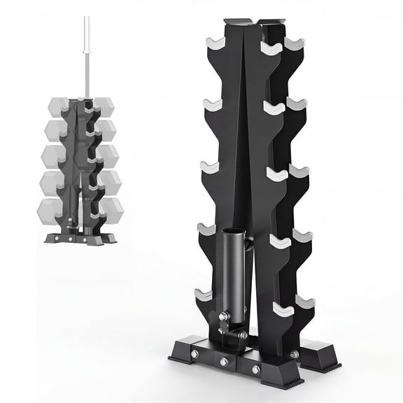 ROALW 5-Tier A-Frame Dumbbell Rack, 500 LB Capacity Heavy Duty 3-in-1 Gym Organizer with Olympic Bar Holder & Landmine (Rack Only)