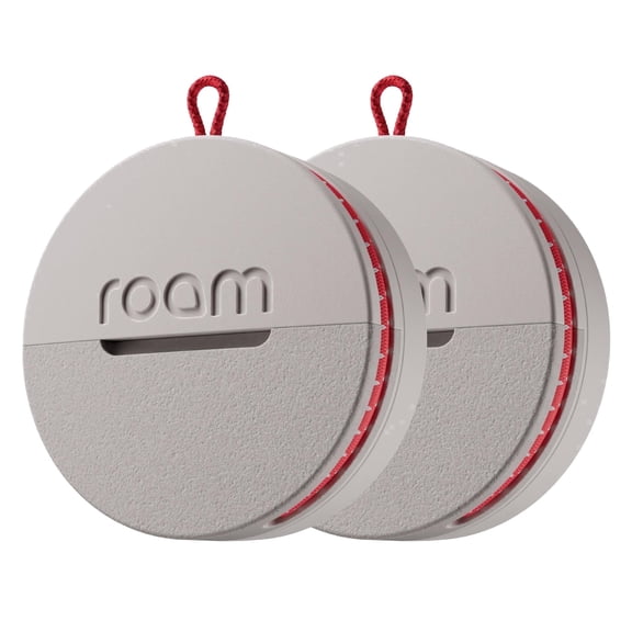 ROAM Smart Tracker  Find Keys, Bags & Luggage | Loud Ring, Waterproof, No Subscription | Apple Find My, Android | Airline-Sharing | 2-Pack, Grey