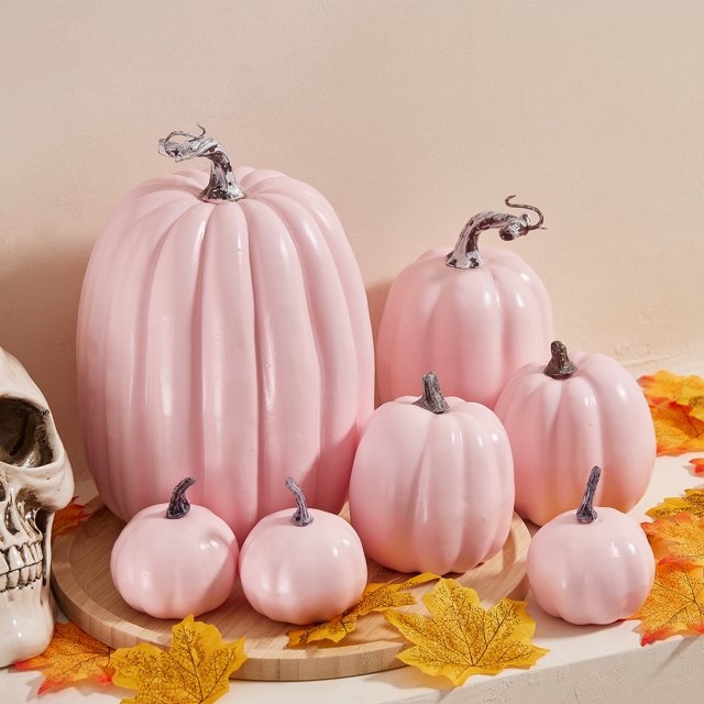 7Pcs Halloween Decorations Pink Pumpkin Set, Pumpkin Model