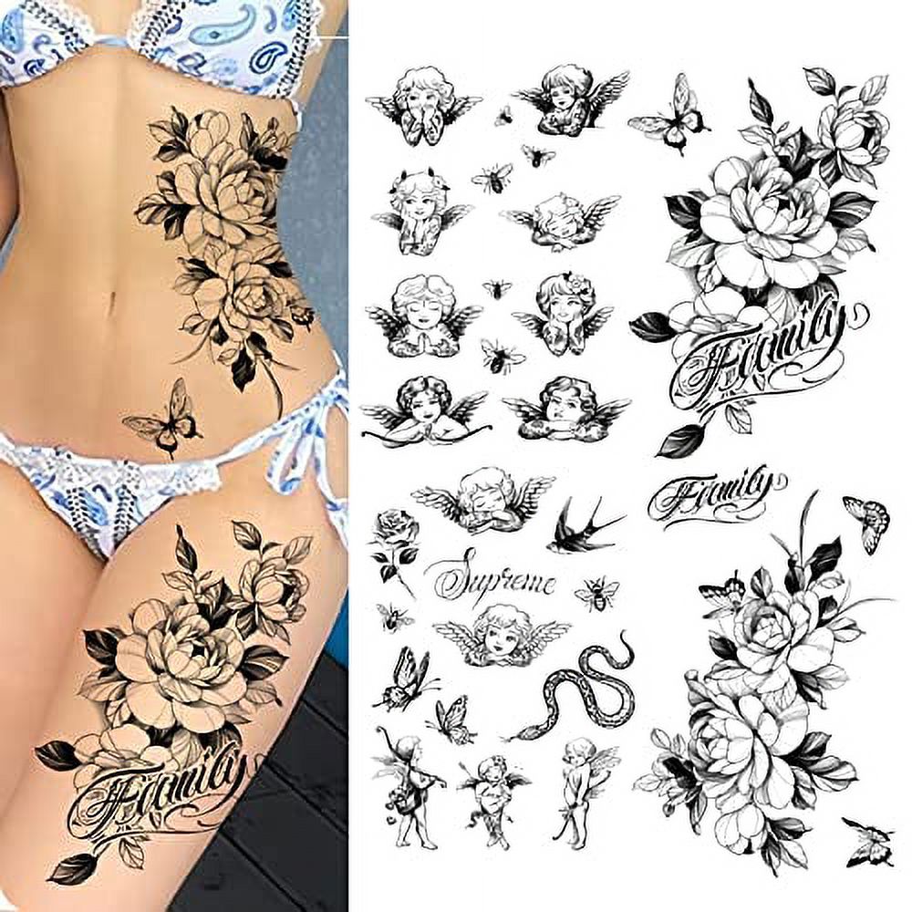 ROARHOWL sexy temporary tattoos for women,sexy tattoo kit, beautiful and  exquisite,3D realistic flowers, butterflies, abdomen, chest, waist and back  apply false tattoos for girl (Design 4) - Walmart.com