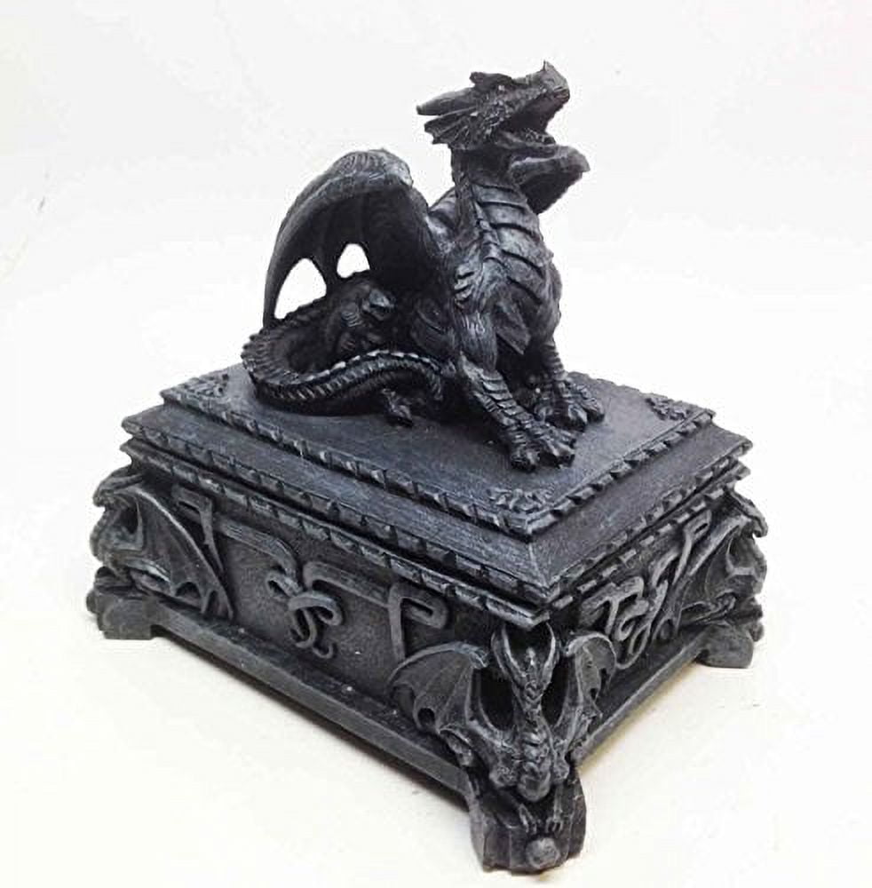 ROARING DRAGON ON TOMBSTONE SCULPTURE JEWELRY BOX DECORATIVE FIGURINE