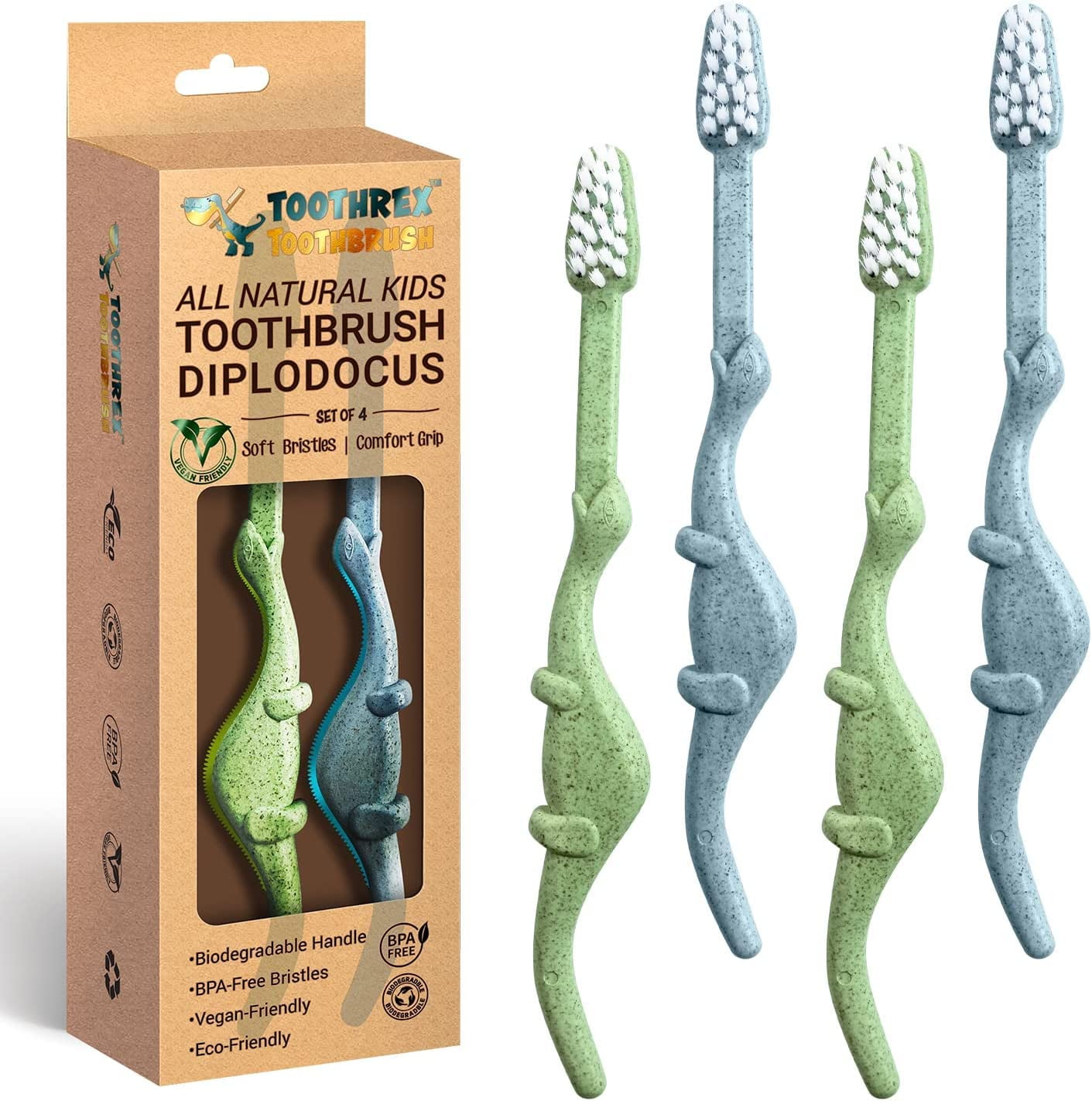 ROARex® AllNatural Eco Friendly DNF2 Kids Toothbrush Made from Plants Dinosaurs 436m Baby
