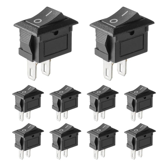 ROASSHT 10 Pcs Black Rocker Switch ON/Off Toggle Switch SPST 2 Pin AC 6A/250V 10A/125V Mini for Car, Boat, Homehold Application