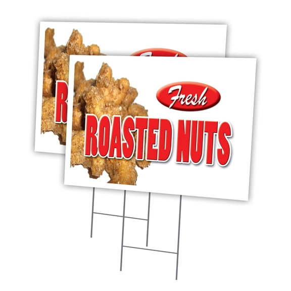 ROASTED NUTS 2 Pack Of 18" x 24" Yard Sign & Stake | Advertise Your Business | Stake Included Image On Both Sides | Made in The USA