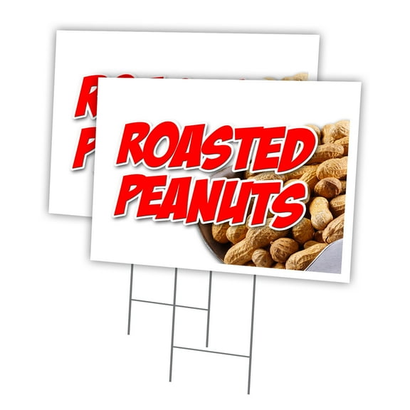 ROASTED PEANUTS 2 Pack Of 18" x 24" Yard Sign & Stake | Advertise Your Business | Stake Included Image On Front Only | Made in The USA