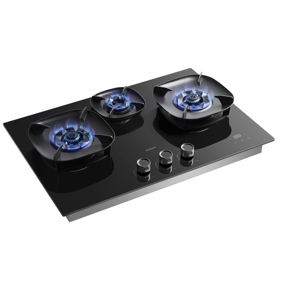 ROBAM 30" Gas Cooktop 7B7H30 with 3 FireCube Brass Burners, Built-in NG/LPG, 18,000 BTUs Power Burner, Flameout Protection and R-Link Tech, Black
