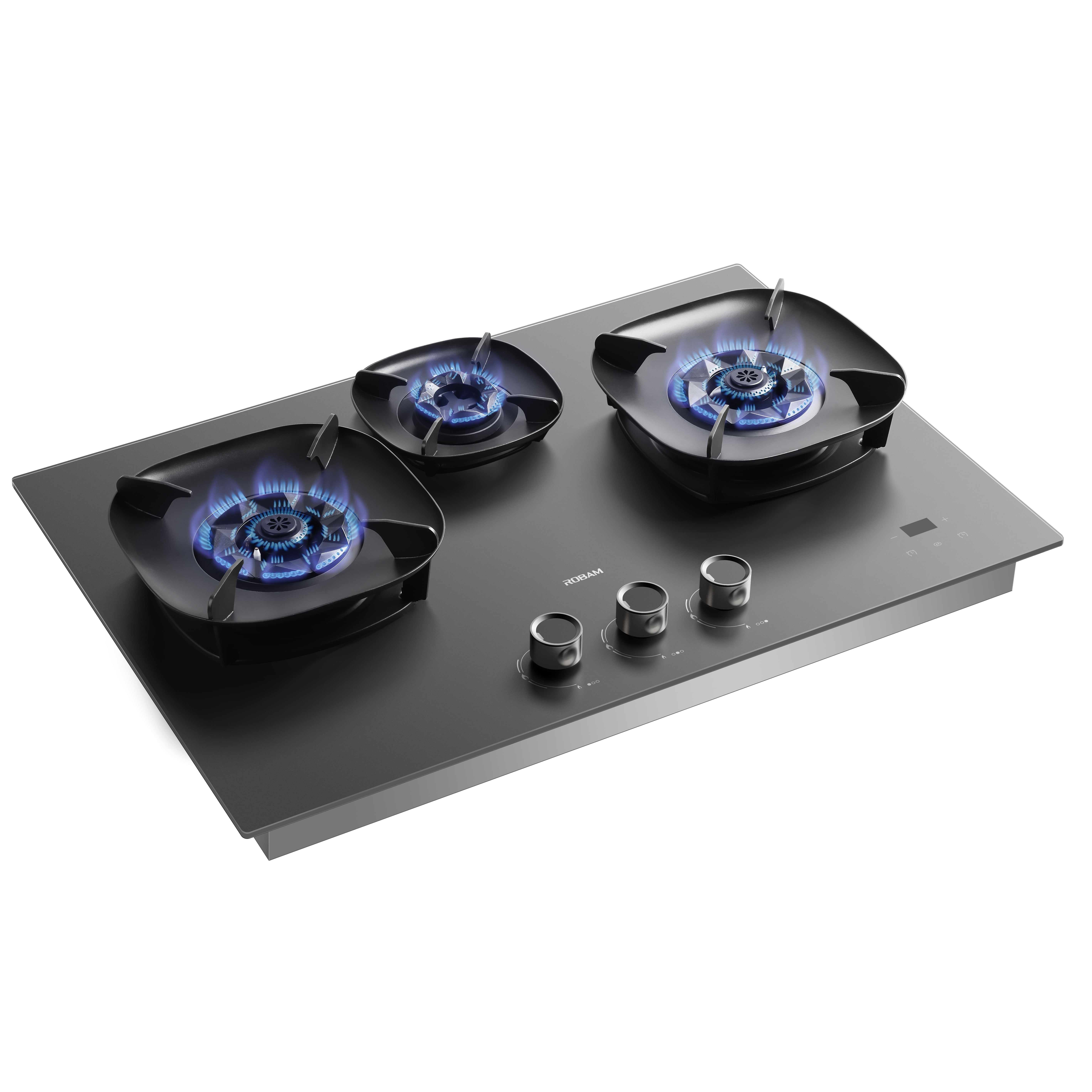 ROBAM 30" Gas Cooktop 7B7H30 with 3 FireCube Brass Burners, Built-in NG/LPG, 18,000 BTUs Power Burner, Flameout Protection and R-Link Tech, Grey