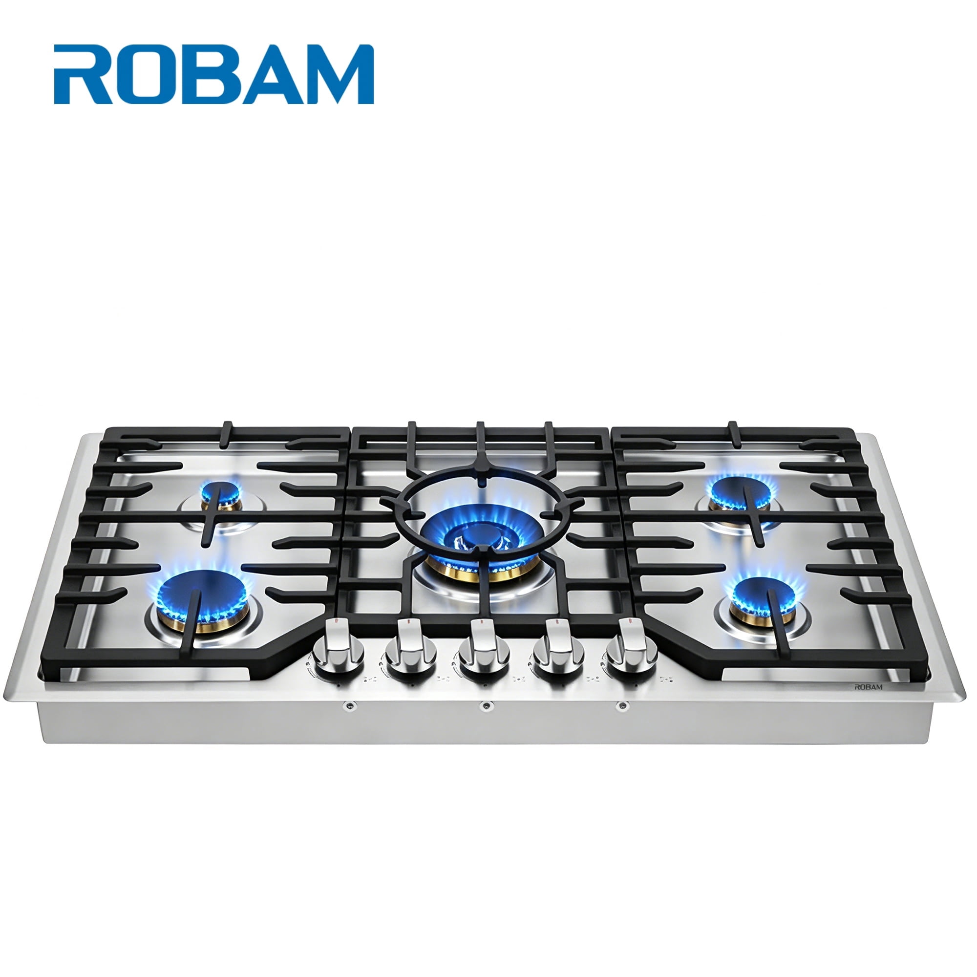 ROBAM 36" Gas Cooktop G515, 5 Made in Italy Brass Burners, 304 Stainless Steel Built-in Gas Stove, 20,000 BTU Tri-Ring Center Wok Burner, NG/LPG Convertible with Flame Failure Protection
