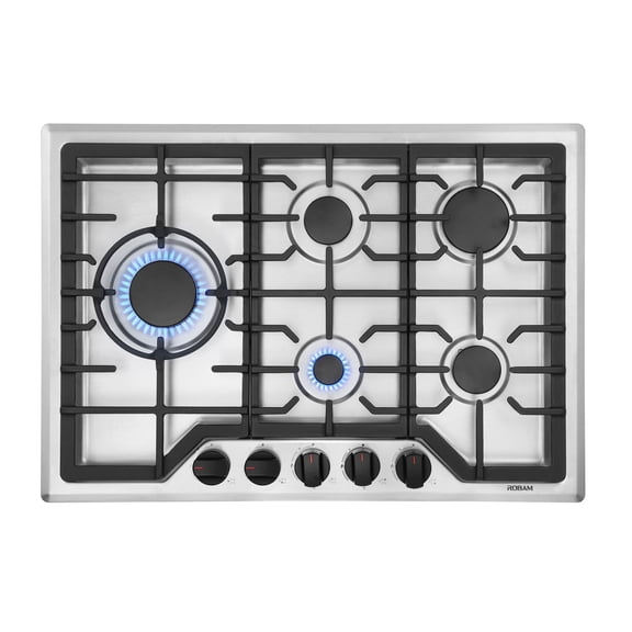 ROBAM 30 Gas Cooktop 7G7H50 with 15,000 BTU Power Brass Burners, Total Output at 50,000 BTU and Protected with Gas Leak Technology, Compatible with NG/LPG