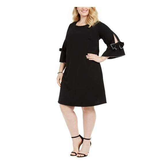 ROBBIE BEE Womens Black Jewel Neck Knee Length Shift Dress Plus Size: 1X
