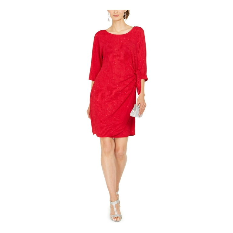 ROBBIE BEE Womens Red 3/4 Sleeve Faux Wrap Cocktail Dress Petites