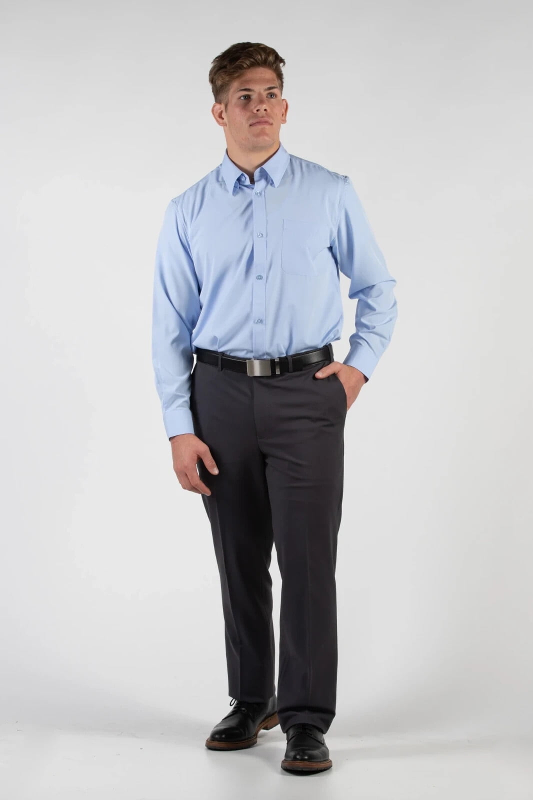 robbins and brooks dress shirts Robbins & Brooks Men's Dress Shirt Blue L/S Slim 4-way Flex 17.5-36/37