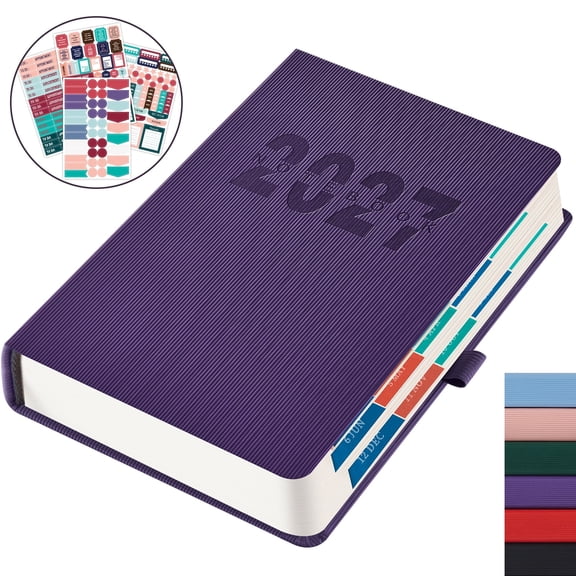 ROBCURSE 2027 Daily Planner Calendar, Jan 2027 - Dec 2027, A5 Hardcover Agenda Book with Hourly Schedules, Monthly Tabs, 4 Stickers, Inner Pocket, 5.5" x 8.3", for Women and Men Planning