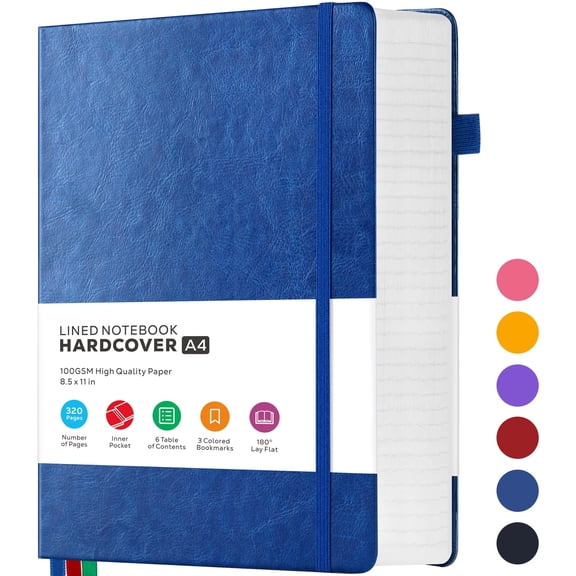 ROBCURSE A4 Lined Notebook Journal, 320 Pages College Ruled Notebook for Writing, with 100GSM Thick Paper, No Bleed, Inner Pocket, Large Hardcover Journal Notebook for School Office Home, 8.5" X 11"