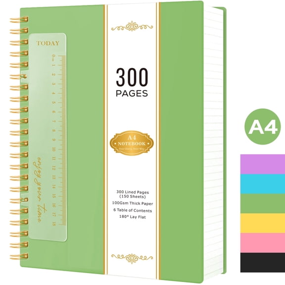 ROBCURSE A4 Lined Spiral Notebook, 300 Pages College Ruled Notebooks for Women/Men, PVC Waterproof Cover, 100GSM Thick Paper, No Bleed, Large Notebook Journal for School Work Travel, 8.5 "X 11"