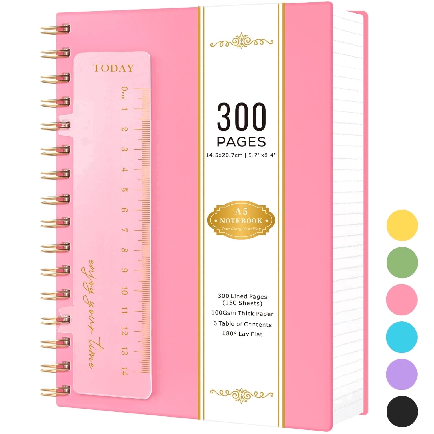 Spinner Notebook Robcurse A5 Spiral Notebook Journal, 300 Pages/150 Sheets Lined ...