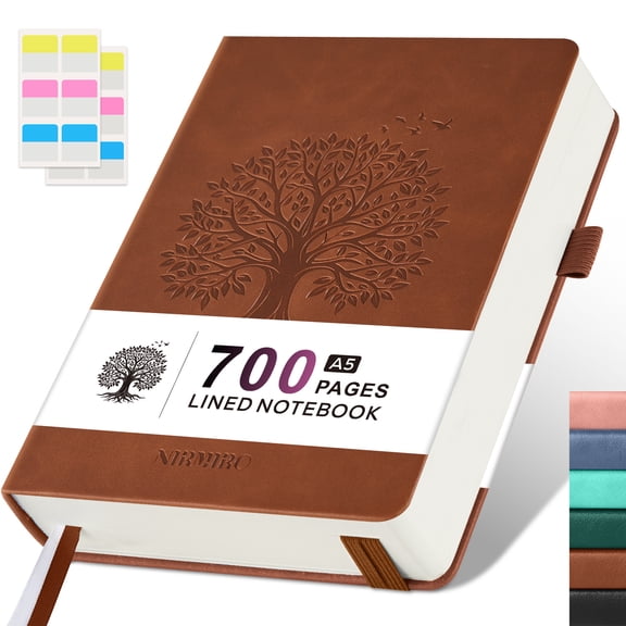 ROBCURSE A5 Thick Notebook, 700 Pages/350 Sheets Hardcover Journal Notebook, 100GSM Lined Paper, Tree of LIfe Print Leather Cover, Inner Pocket, for School Office Home, 5.7" x 8.4"