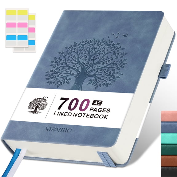 ROBCURSE A5 Thick Notebook, 700 Pages/350 Sheets Hardcover Journal Notebook, 100GSM Lined Paper, Tree of LIfe Print Leather Cover, Inner Pocket, for School Office Home, 5.7" x 8.4"