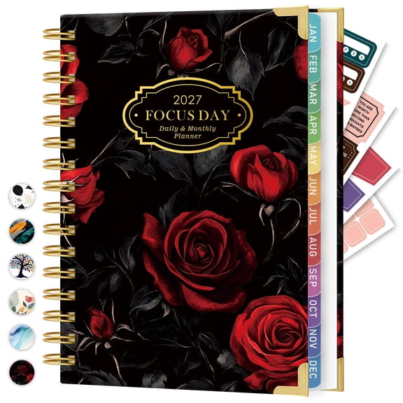 ROBCURSE Planner/Calendar 2027, Daily and Monthly Planner from Jan 2027 to Dec 2027, with Hourly Schedule, Ruler, 4 Stickers, Spiral Appointment Book for Women Men Organize Tasks, 6.5" x 8.4"