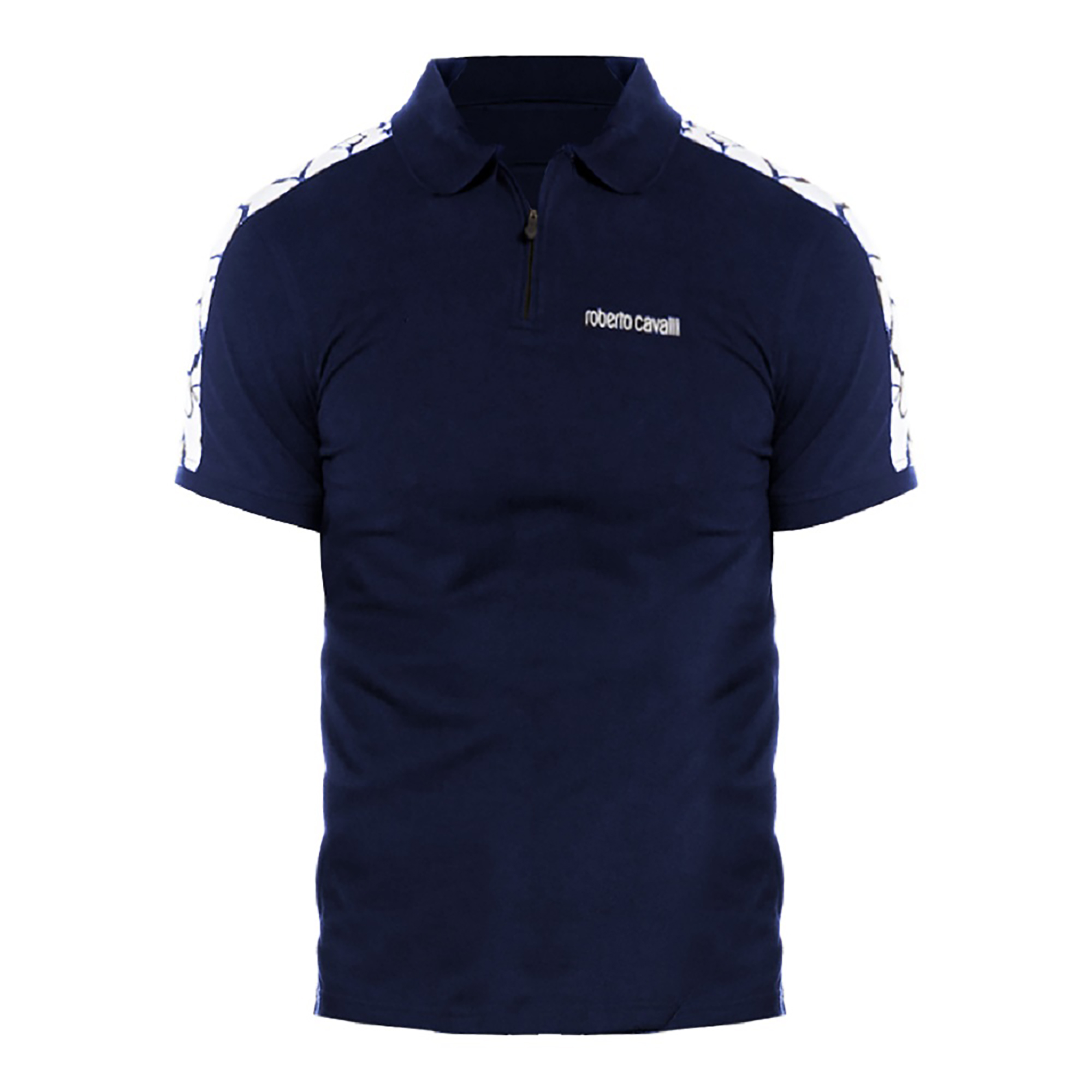 ROBERTO CAVALLI Men's Blue Stretch Cotton Half Zip Polo T-Shirt (XXL) - image 1 of 2