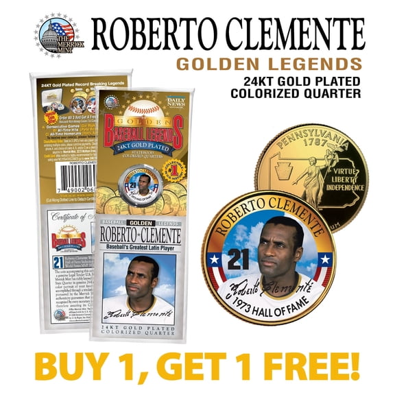 ROBERTO CLEMENTE Golden Legends Gold Plated State Quarter Coin BUY 1 GET 1 bogo