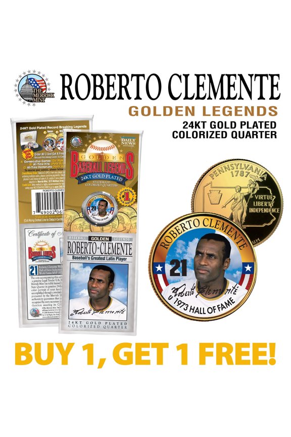 ROBERTO CLEMENTE Golden Legends Gold Plated State Quarter Coin BUY 1 GET 1 bogo
